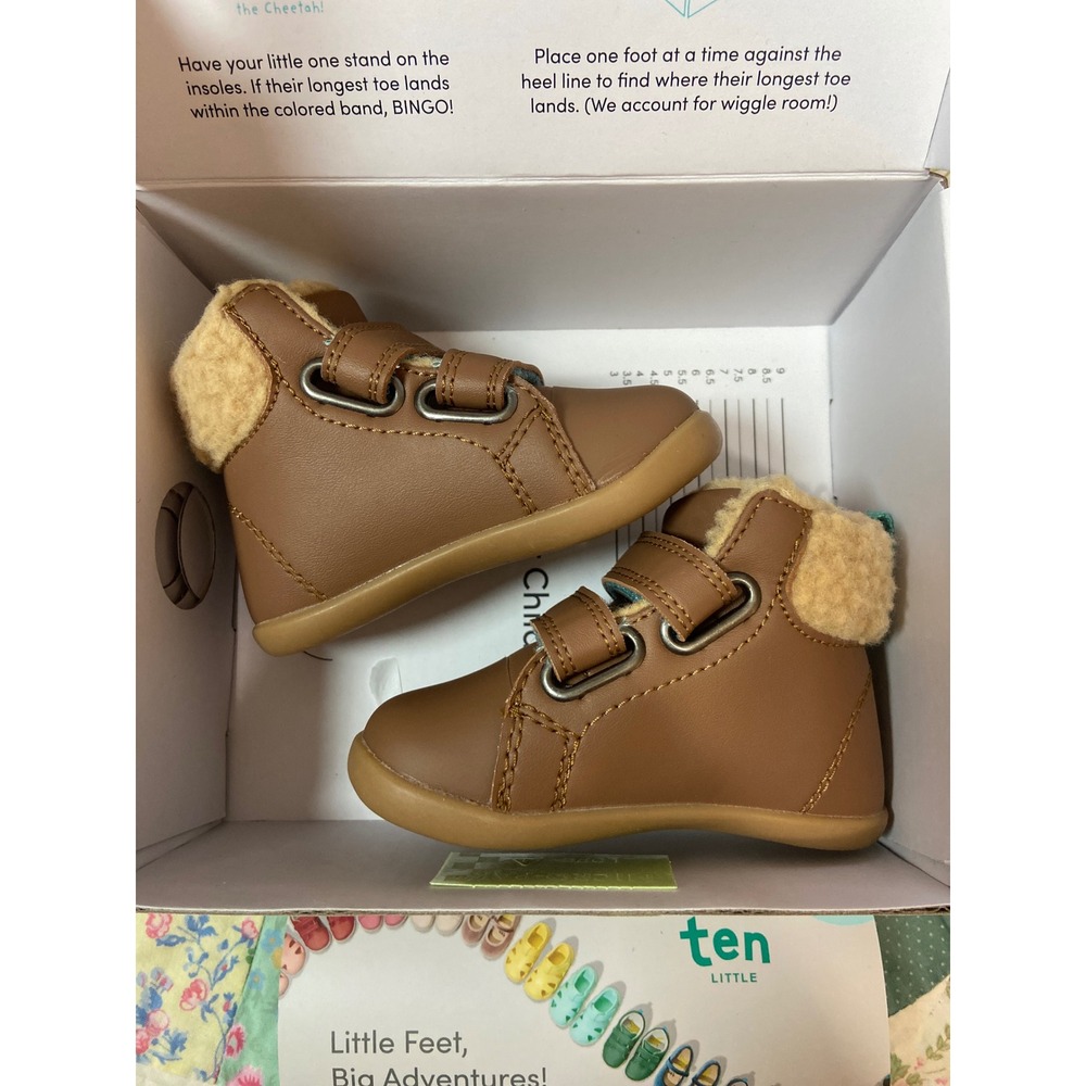 Ten Little Furry High Top Tan Brown Vegan Leather Faux Fur Boots Kids Toddler - Picture 8 of 10